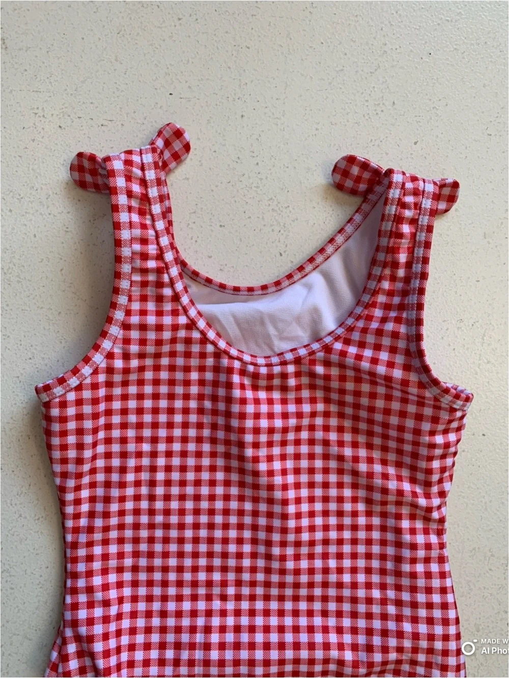 Cat & Jack Girls Red & White Gingham Check One Piece Swimsuit Size 5T NWT